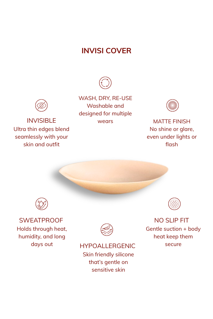 Not your regular nipple covers! LayBareShop' premium matte finish, skin-friendly & reusable—stay confident, strap-free, and invisible under any outfit, all day long.