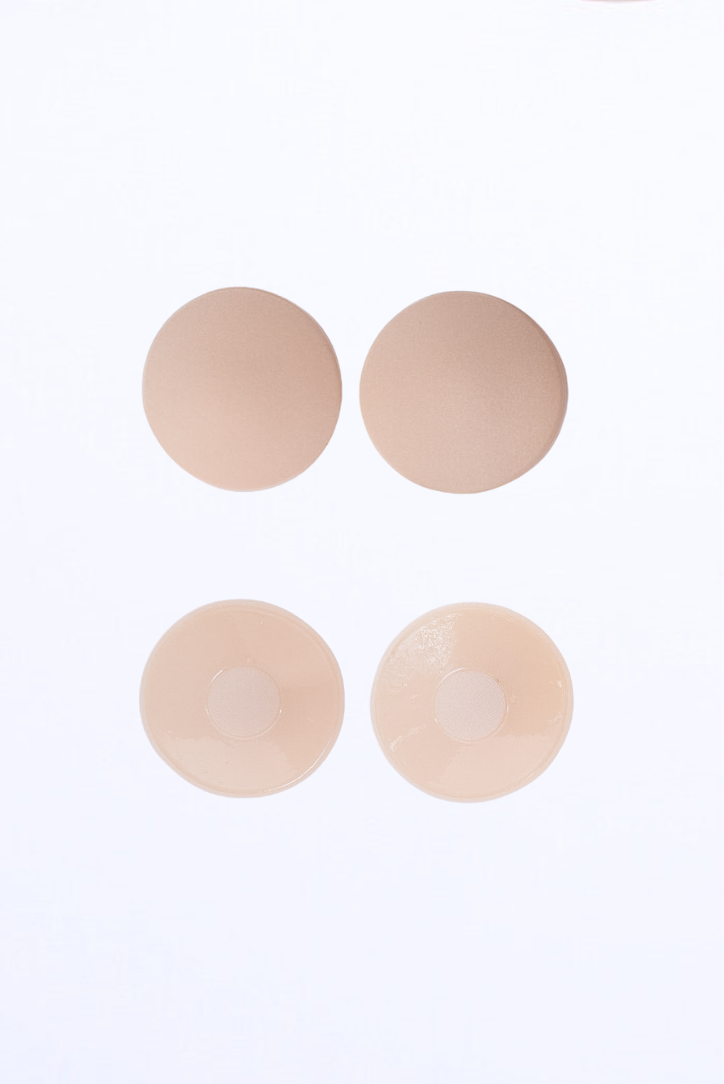 LayBareShop Sliq matte finish fabric front nipple cover with skin friendly silicone backing. Reusable, breathable, and invisible under clothes for all-day comfort and style.