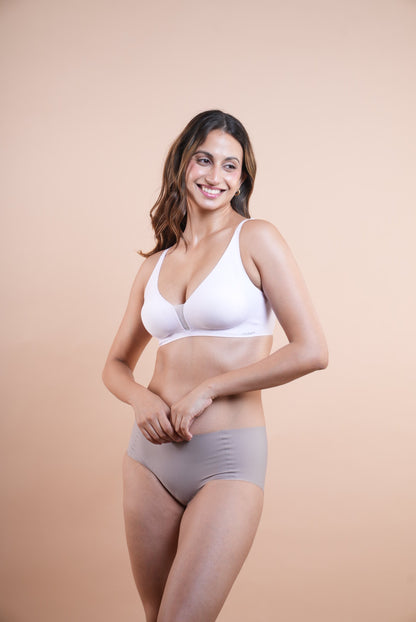 Your go to essential: LayBareShop's BareFit mid-waist panty with soft stretch fabric, cotton gusset, gentle shaping and no visible lines—designed for daily comfort.