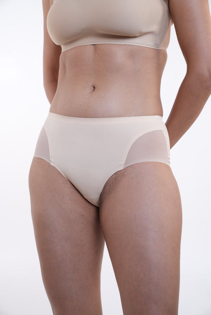 Upgrade your basics with LayBareShop Elevess—mid-waist, light shaping panty with mesh detail, cotton gusset, and a smooth, invisible finish for everyday confidence.